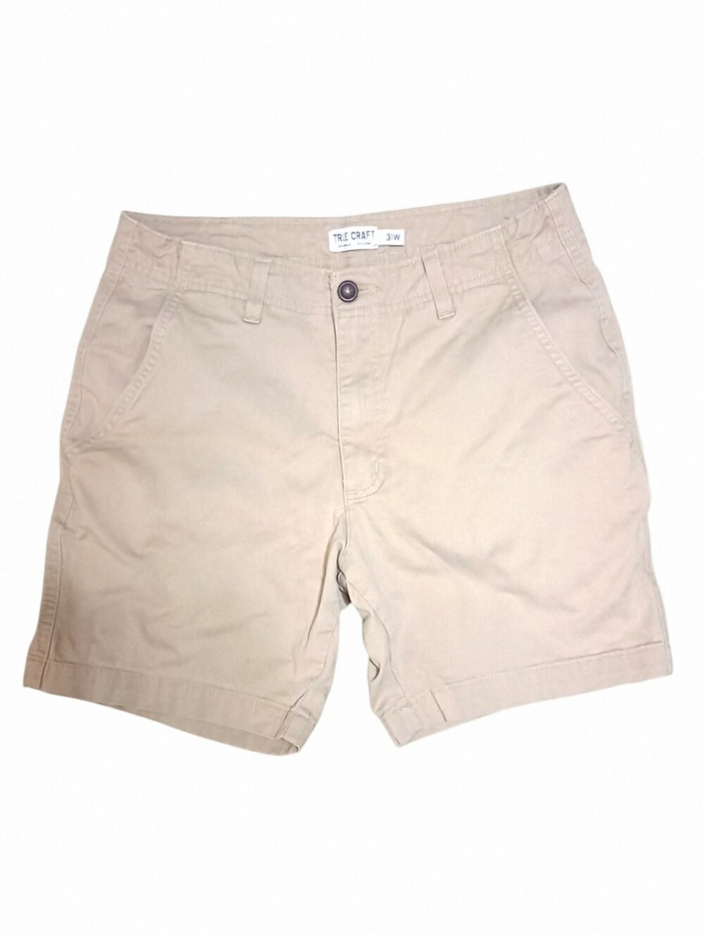 Khaki Shorts Flat Front Soft Cotton Blend 7"Inseam Sz 31